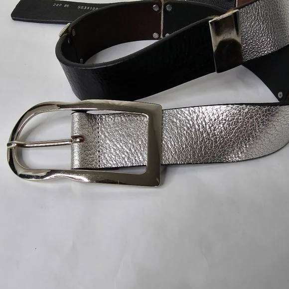 Otto Kern Silver, Black & Metal Leather Belt Large Silver Buckle - Picture 2 of 8